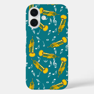 Trumpet Music Notes Pattern iPhone 16 Case