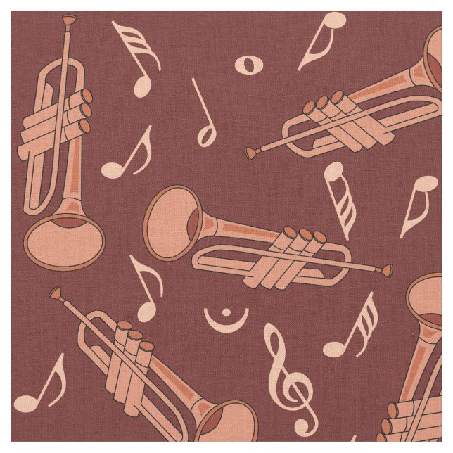 Trumpet Music Notes Pattern Fabric (Close Up)
