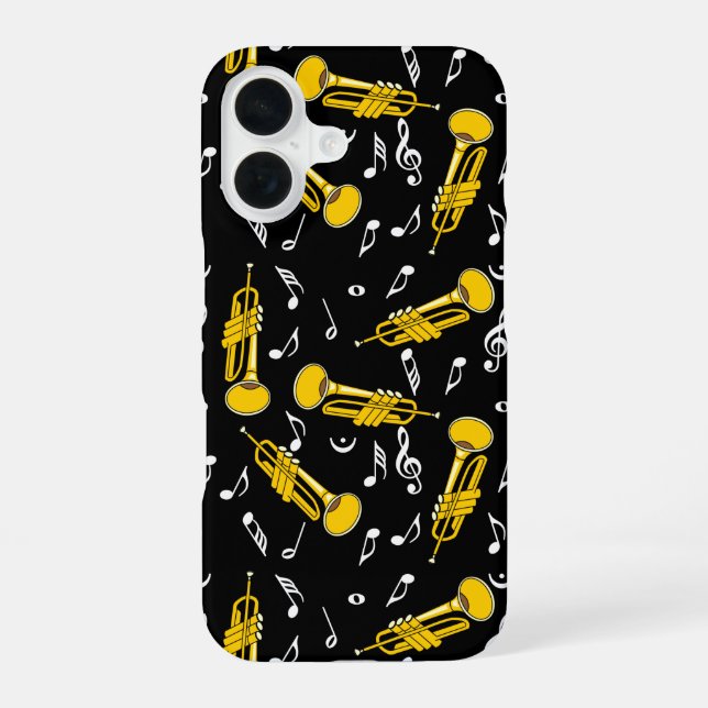 Trumpet Music Notes Pattern iPhone 16 Case (Back)