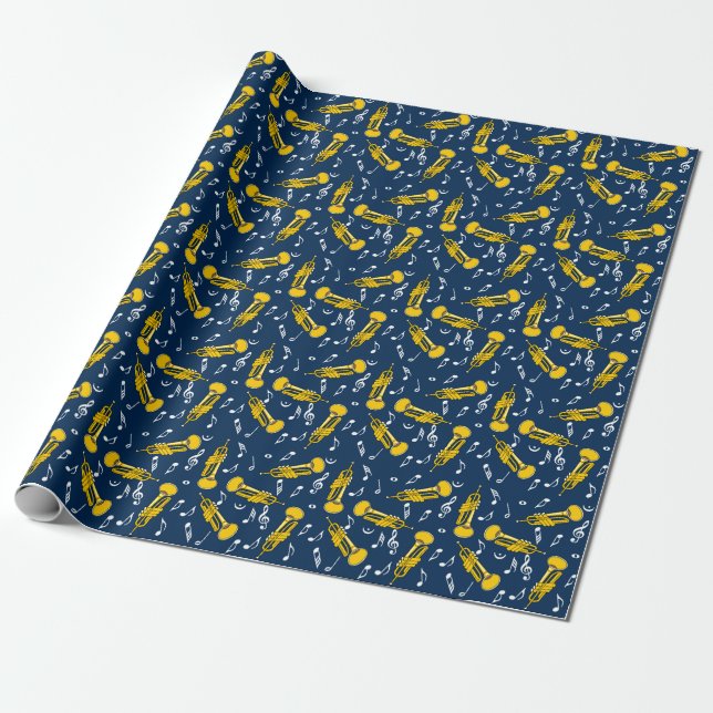 Trumpet Music Notes Pattern Wrapping Paper (Unrolled)