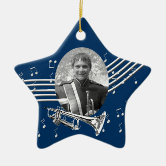 Trumpet Music Star Blue Ceramic Ornament