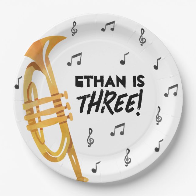 Trumpet Music Theme Birthday Party Paper Plates (Front)