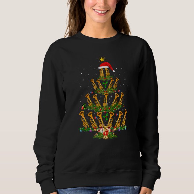 Trumpet Music   Xmas Lights Trumpet Christmas Tree Sweatshirt (Front)