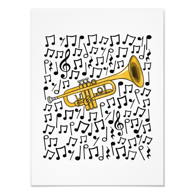 Trumpet Musical Notes Trumpeter Brass Musician Photo Print (Front)
