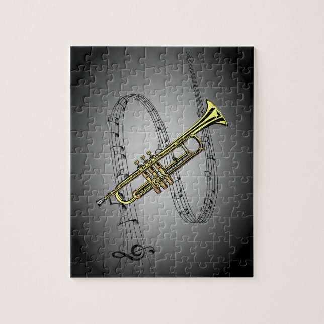 Trumpet Musical Scale ~ Black ~ Grey Background Jigsaw Puzzle (Vertical)