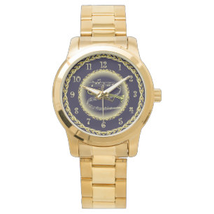 Trumpet ~ Musical Scroll ~ Gold/Navy Blue ~ Watch