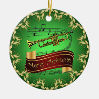 Trumpet ~ Musical Scroll ~ Merry Christmas ~ * ~ Ceramic Ornament