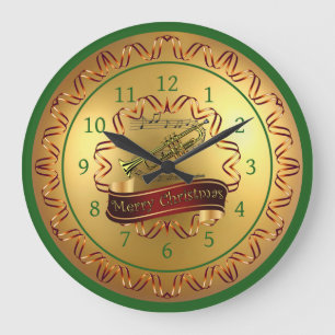 Trumpet ~ Musical Scroll ~ “Merry Christmas” Large Clock