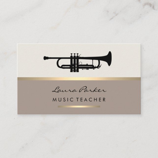 Trumpet Musician Music Teacher Instrument Gold Business Card (Front)