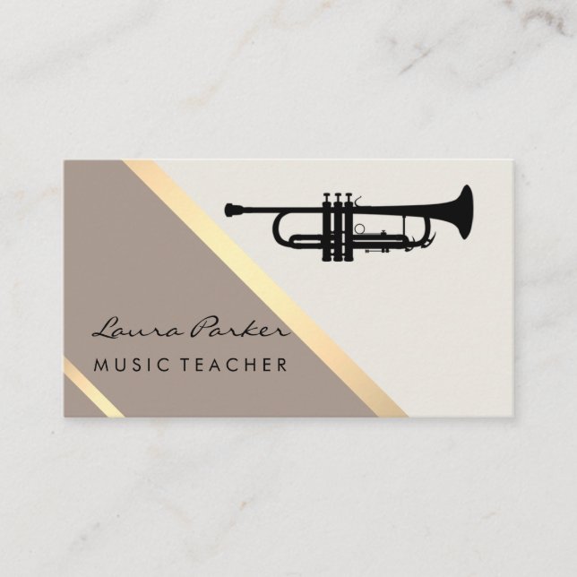 Trumpet Musician Music Teacher Retro Gold Business Card (Front)