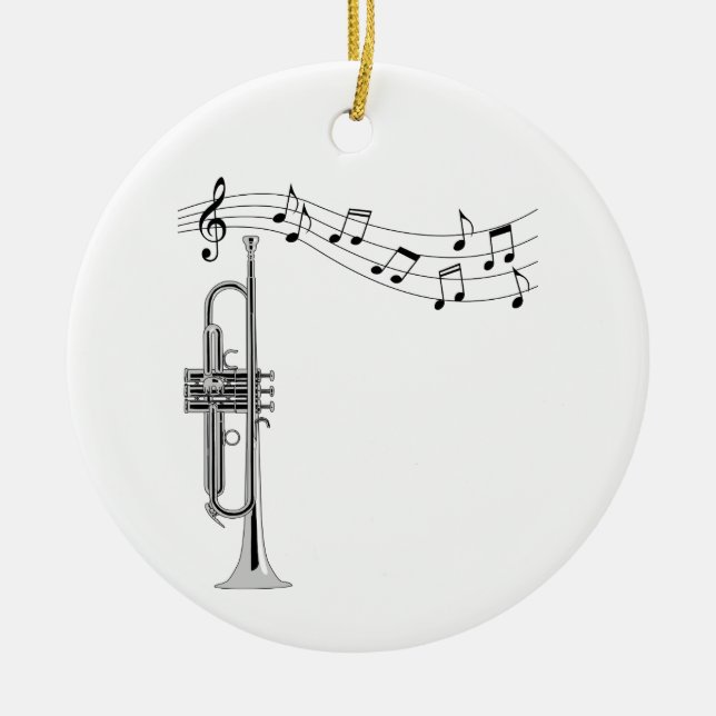 Trumpet Musician With Music Notes Ceramic Ornament (Front)