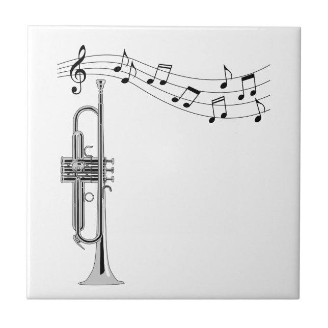 Trumpet Musician With Music Notes Ceramic Tile (Front)