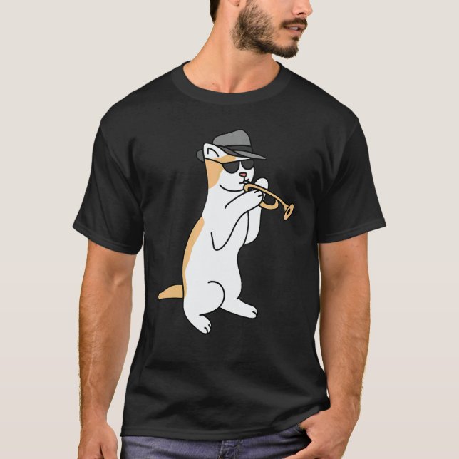 Trumpet Player Cat Jazz T-Shirt (Front)