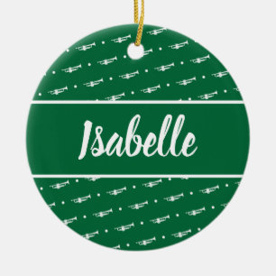 Trumpet Player Gift Personalised Musician Green Ceramic Ornament