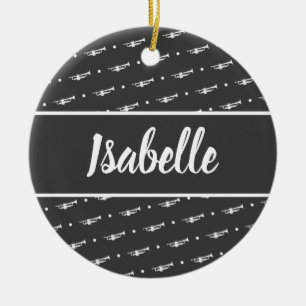 Trumpet Player Gift Personalized Musician Black Ceramic Ornament