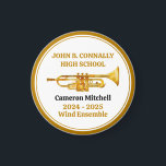 Trumpet Player High School Band Gold Personalised Magnet<br><div class="desc">This modern custom gold high school marching band magnet features the student and band name under the trumpet instrument. Customise for symphonic,  wind ensemble,  or concert band members or their director for a great graduation keepsake gift.</div>