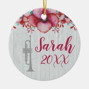 Trumpet Player Music Gift Floral Personalised Cera Ceramic Ornament