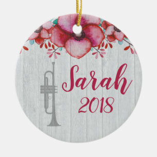 Trumpet Player Music Gift Floral Personalised Ceramic Ornament