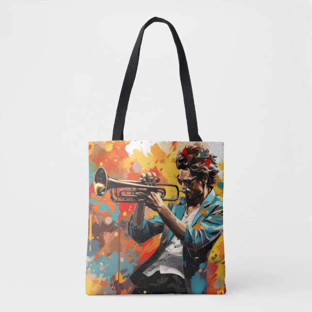 Trumpet Player Music Painting Abstract Art Decor Tote Bag (Front)