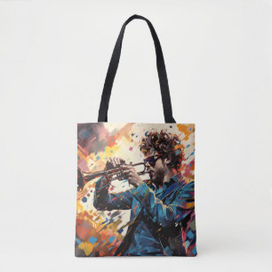 Trumpet Player Music Painting Abstract Art Decor Tote Bag