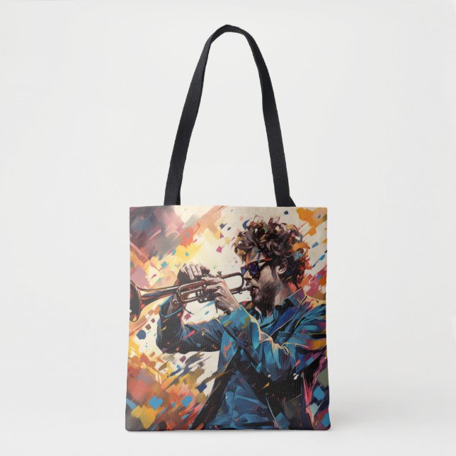 Trumpet Player Music Painting Abstract Art Decor Tote Bag (Front)