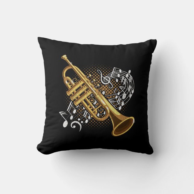 Trumpet Player Musical Notes Jazz Music Art Cushion (Front)