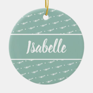 Trumpet Player Musician Gift Personalised Green Ceramic Ornament