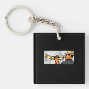 Trumpet Player Retro Trumpet Jazz Music Key Ring