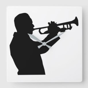 Trumpet Player Square Wall Clock