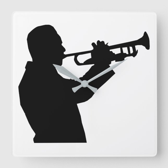 Trumpet Player Square Wall Clock (Front)