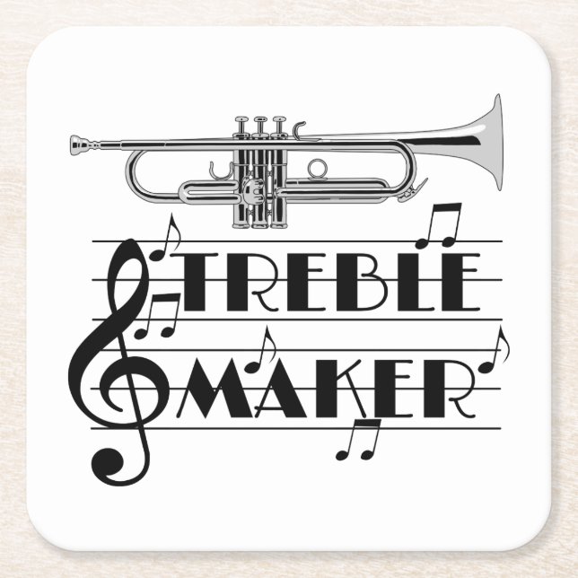 Trumpet Player Treble Maker Square Paper Coaster (Front)