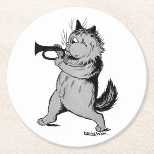 Trumpet Player (Trumpeter) Cat, Louis Wain Round Paper Coaster