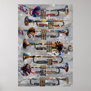Trumpet Poster Colourful Trumpet Wall Art by
