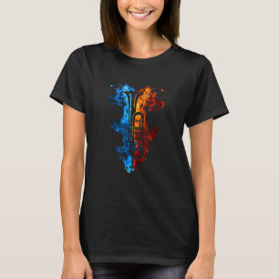 Trumpet Red Blue Fire Musical Instrument Fire 1 T-Shirt