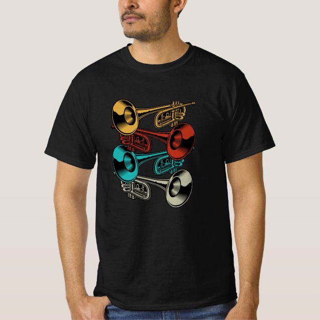 Trumpet Retro Instrument Band Musicians T-Shirt (Front)