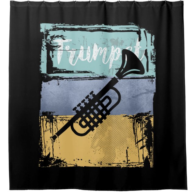 Trumpet Retro Style Music Shower Curtain (Front)