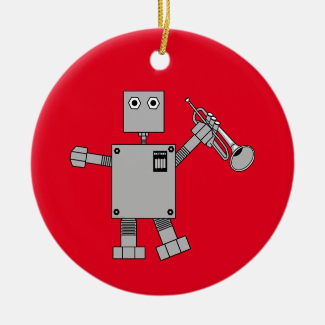 Trumpet Robot Ceramic Ornament (Front)
