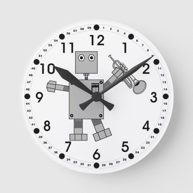 Trumpet Robot Round Clock (Front)