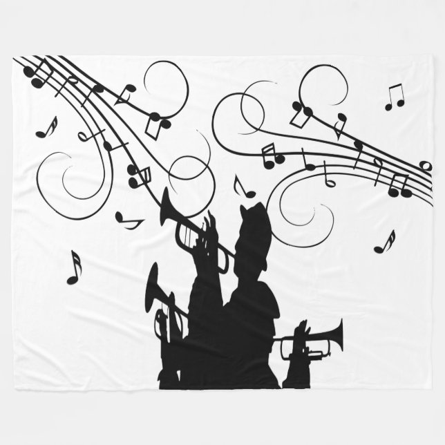 Trumpet Section Black and White Music Fleece Blanket (Front (Horizontal))