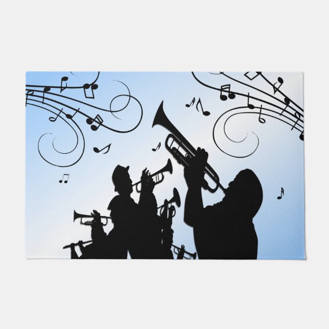 Trumpet Section Blue Music Doormat (Front)