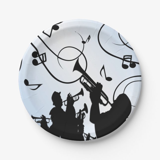 Trumpet Section Blue Music Paper Plate (Front)