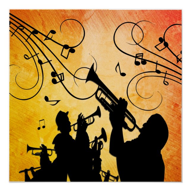 Trumpet Section Burnt Orange Music Design Poster (Front)