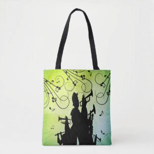 Trumpet Section Jazz Music Green Rush Tote Bag