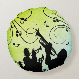 Trumpet Section Jazz Music Greens Round Cushion