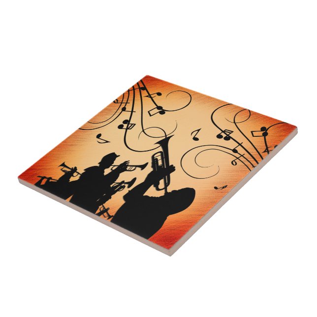 Trumpet Section Jazz Music Orange Rust Ceramic Tile (Side)