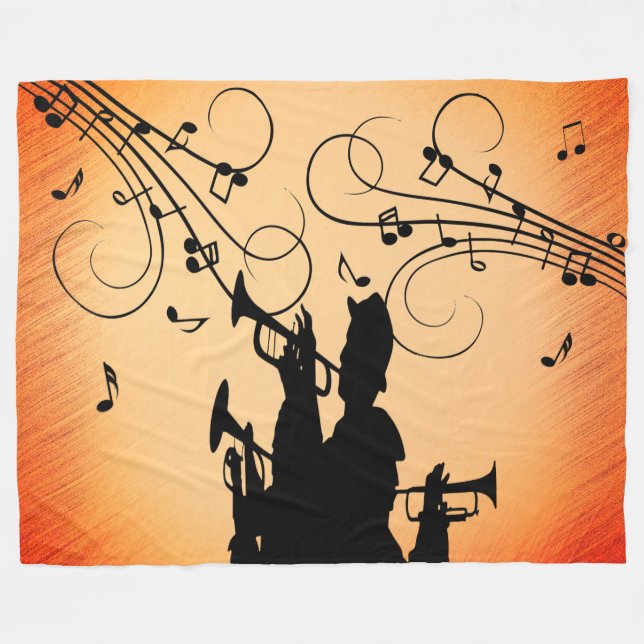 Trumpet Section Jazz Music Orange Rust Fleece Blanket (Front (Horizontal))