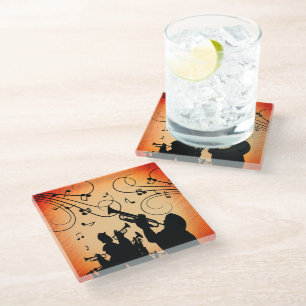 Trumpet Section Jazz Music Orange Rust Glass Coaster