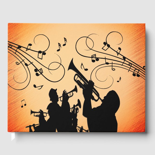 Trumpet Section Jazz Music Orange Rust Guest Book (Front)