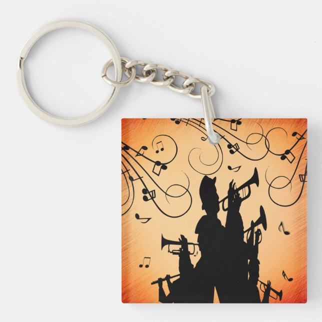Trumpet Section Jazz Music Orange Rust Key Ring (Front)