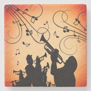 Trumpet Section Jazz Music Orange Rust Stone Coaster